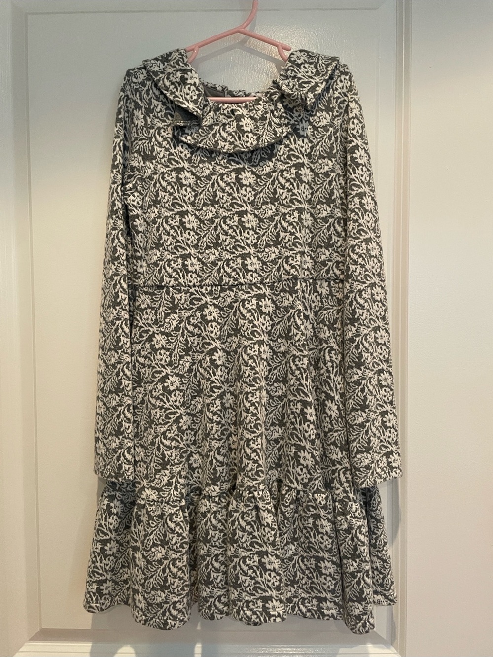 Girls Grey & White Floral Ruffle Hem Dress